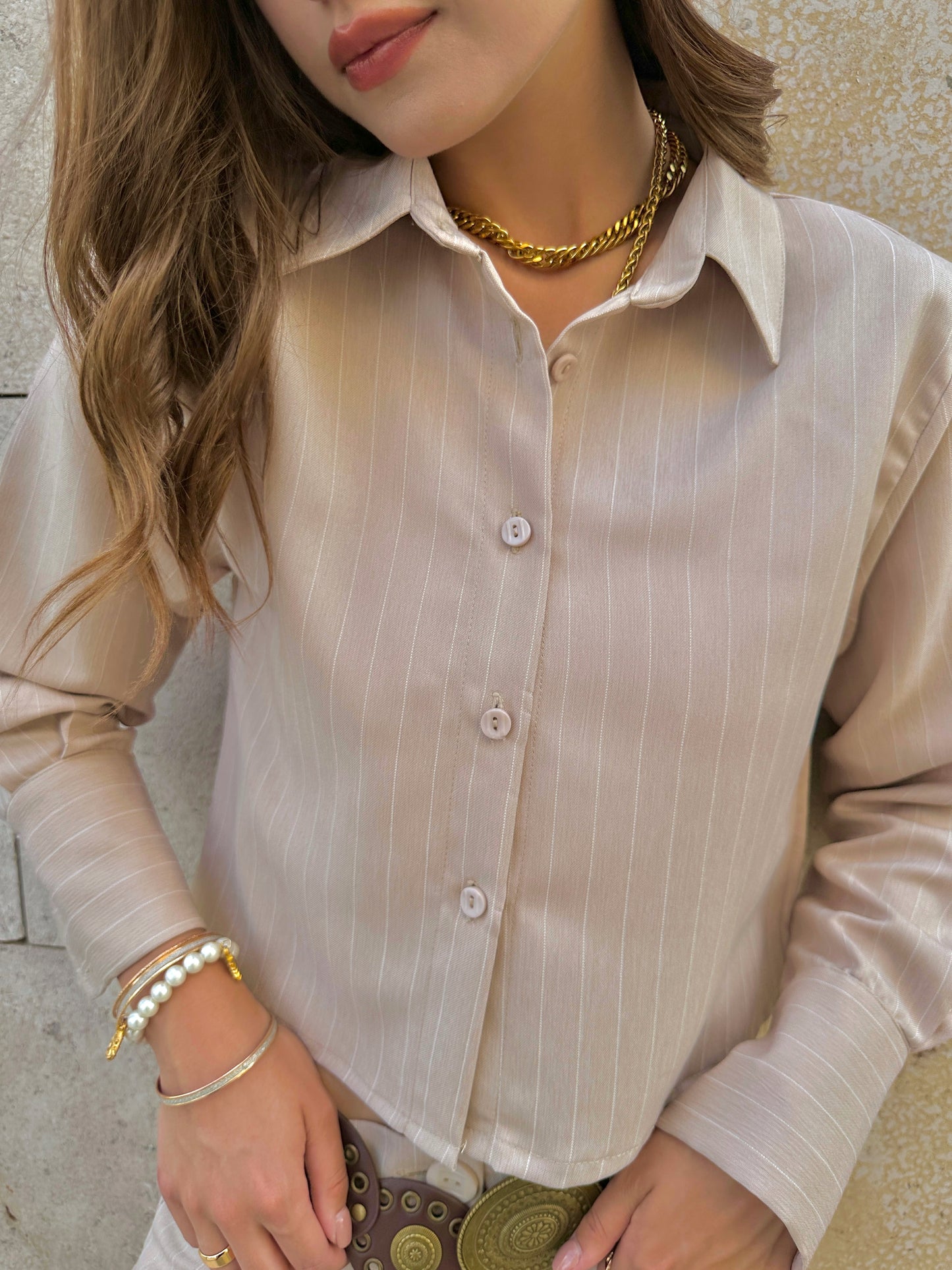 Sleek Stripe Shirt In Beige