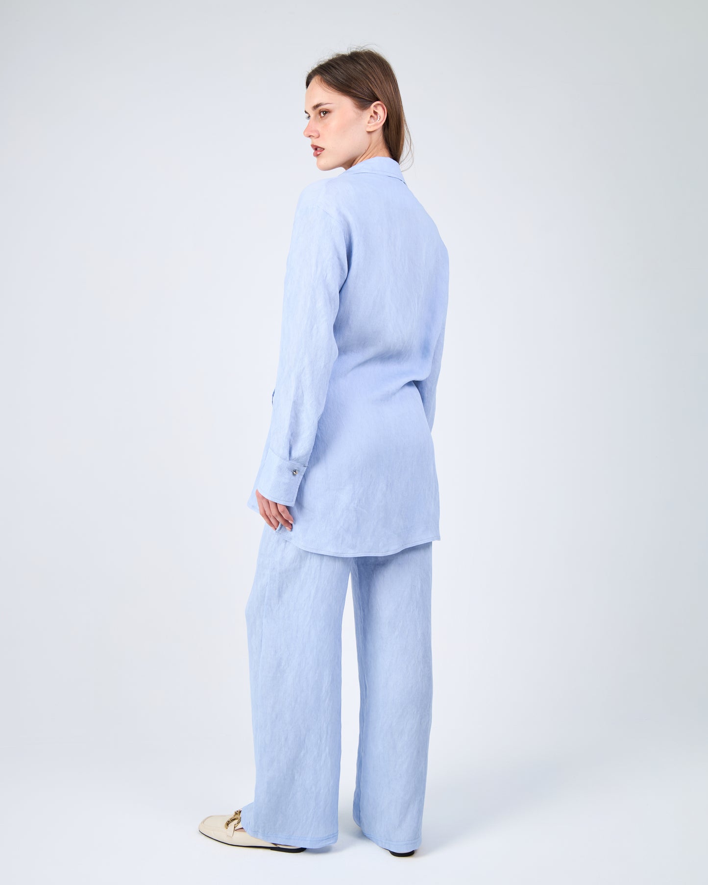 Waist Tie Loose Shacket In Baby Blue