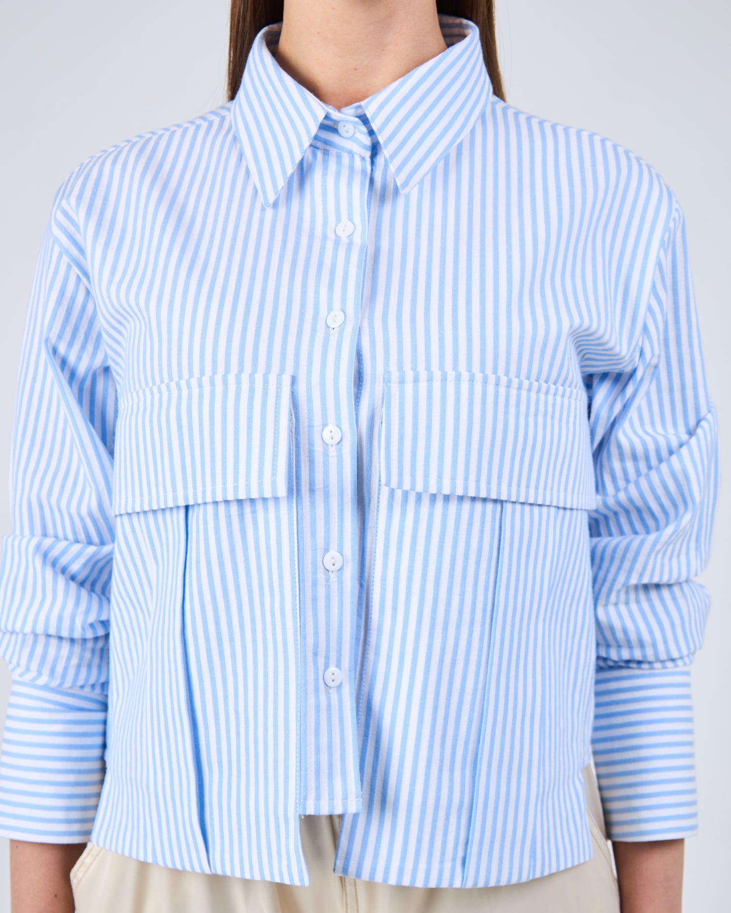 Cropped Striped Shirt In Baby Blue