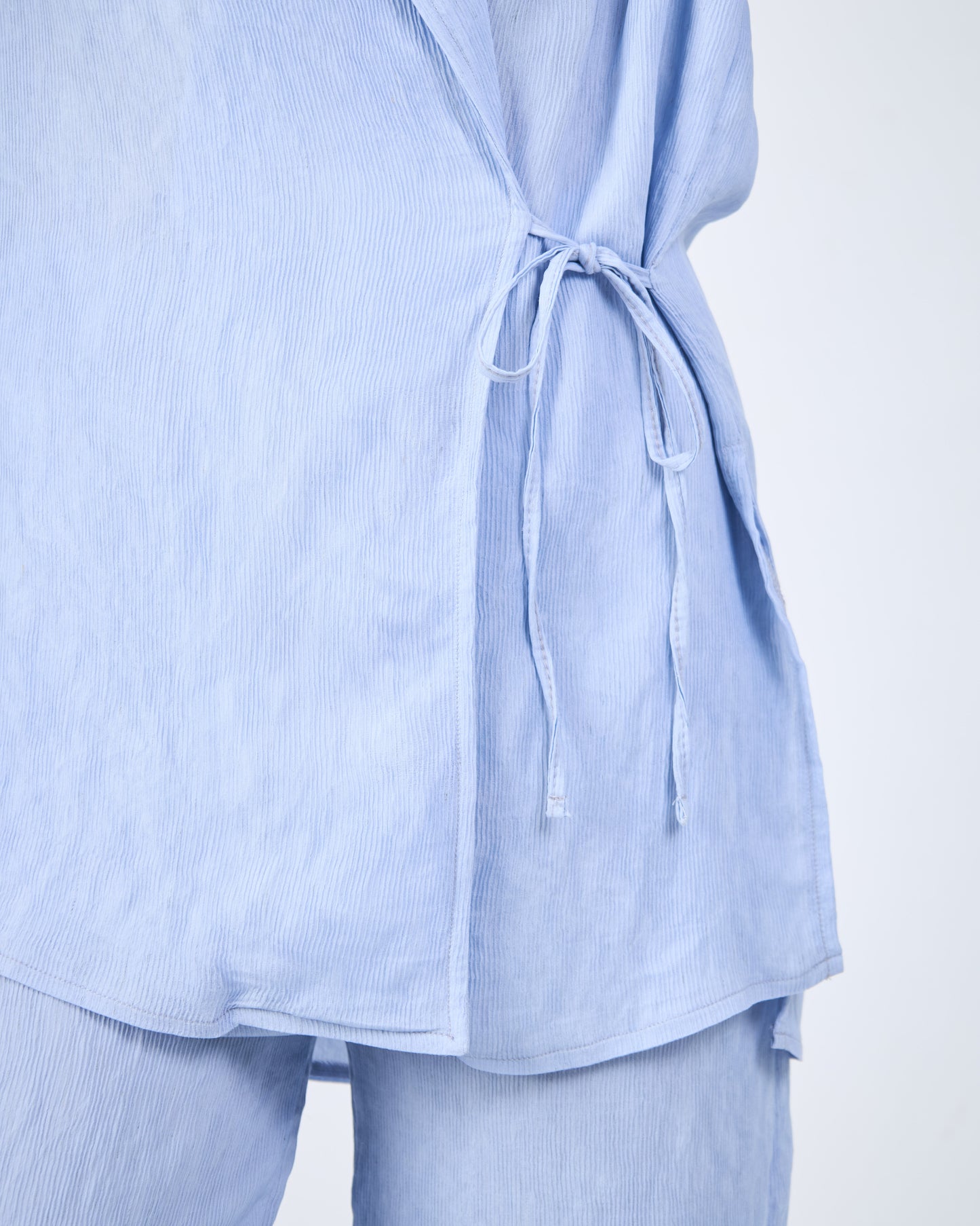 Waist Tie Loose Shacket In Baby Blue