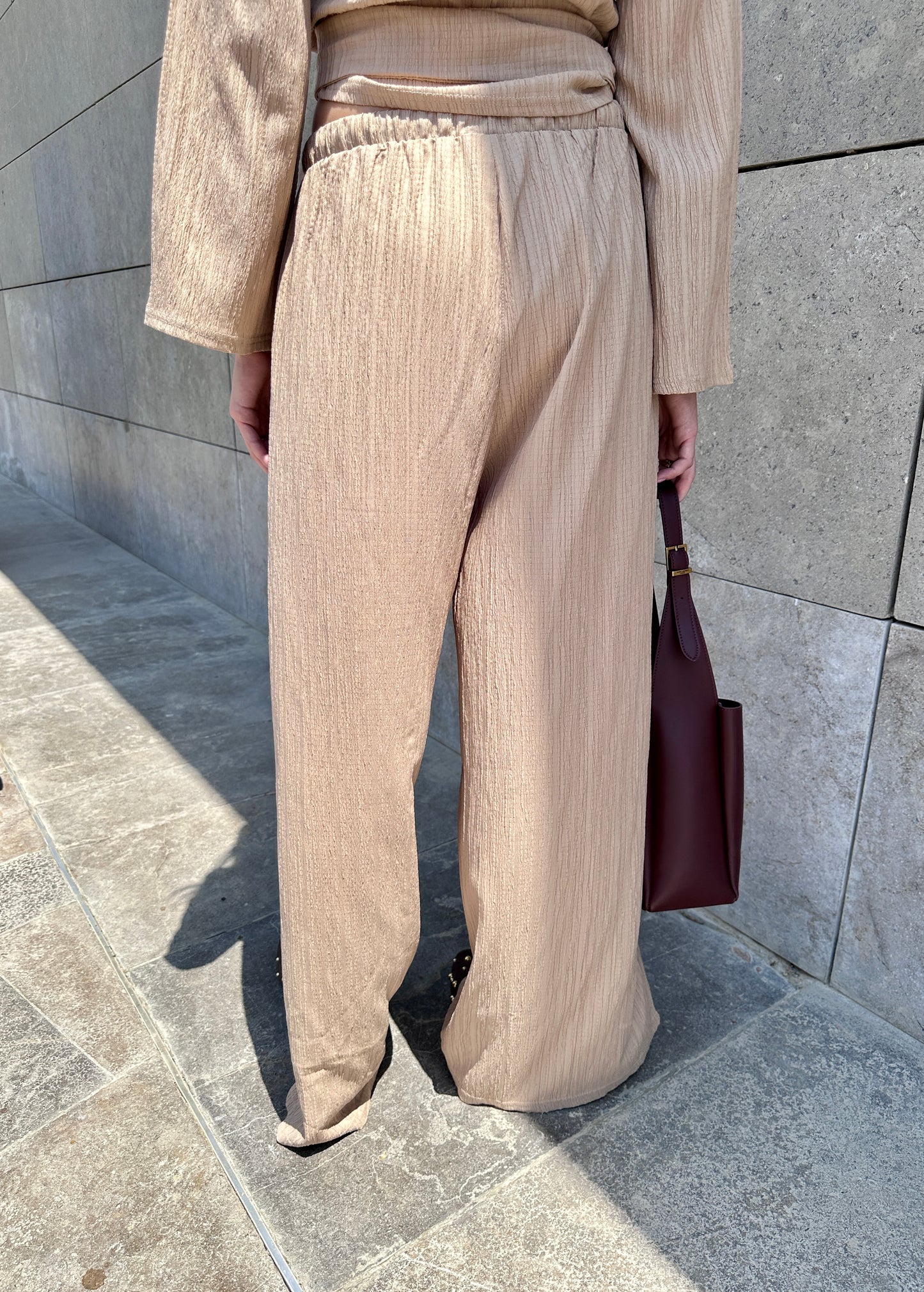 Textured Wide-Leg Pants In Beige