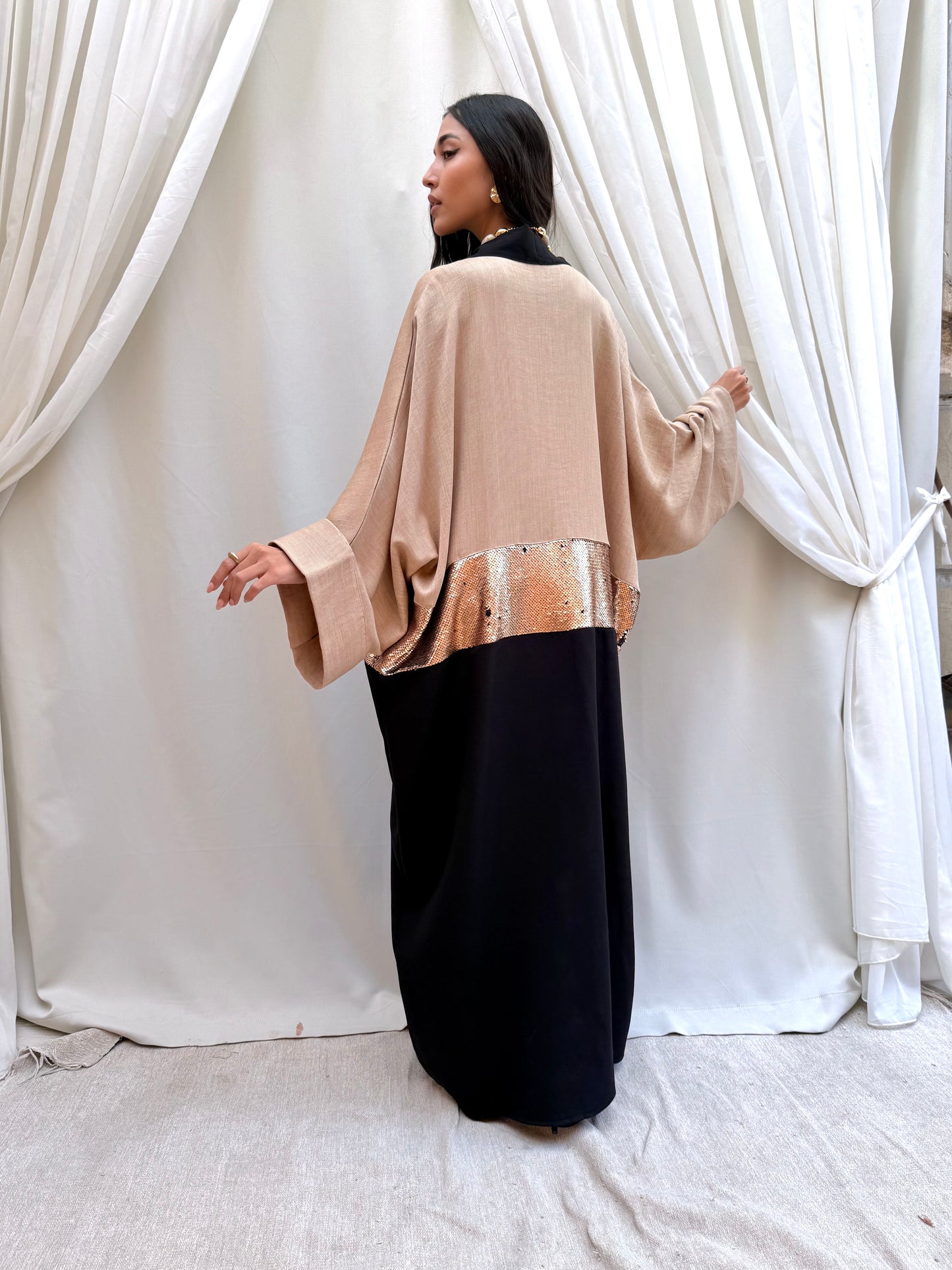 Gilded Line Kaftan In Beige