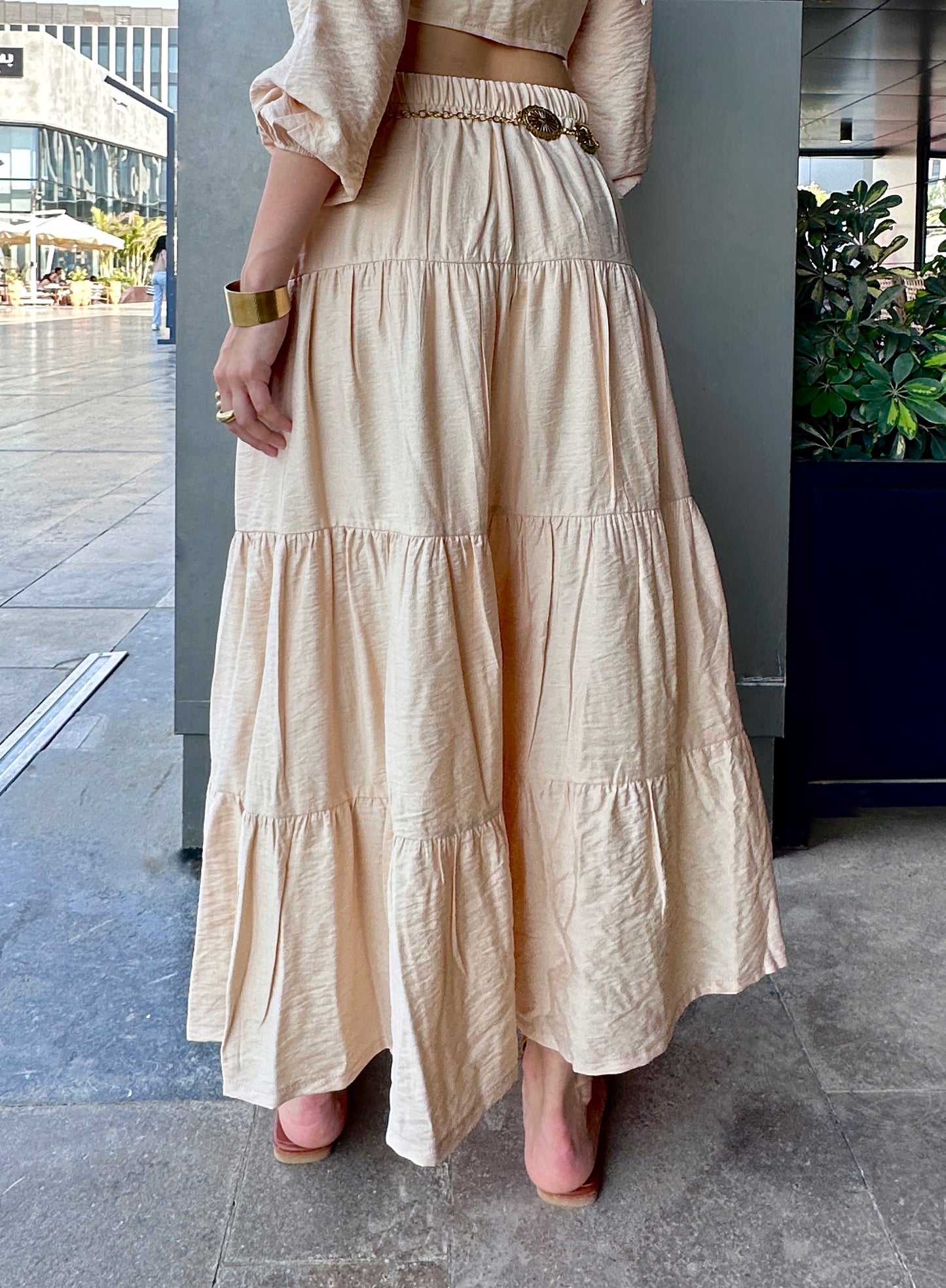 Soft Tiered Skirt In Beige