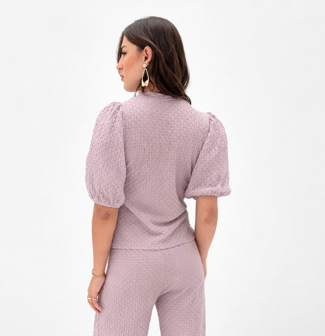 Waffle Wrap Top In Baby Pink