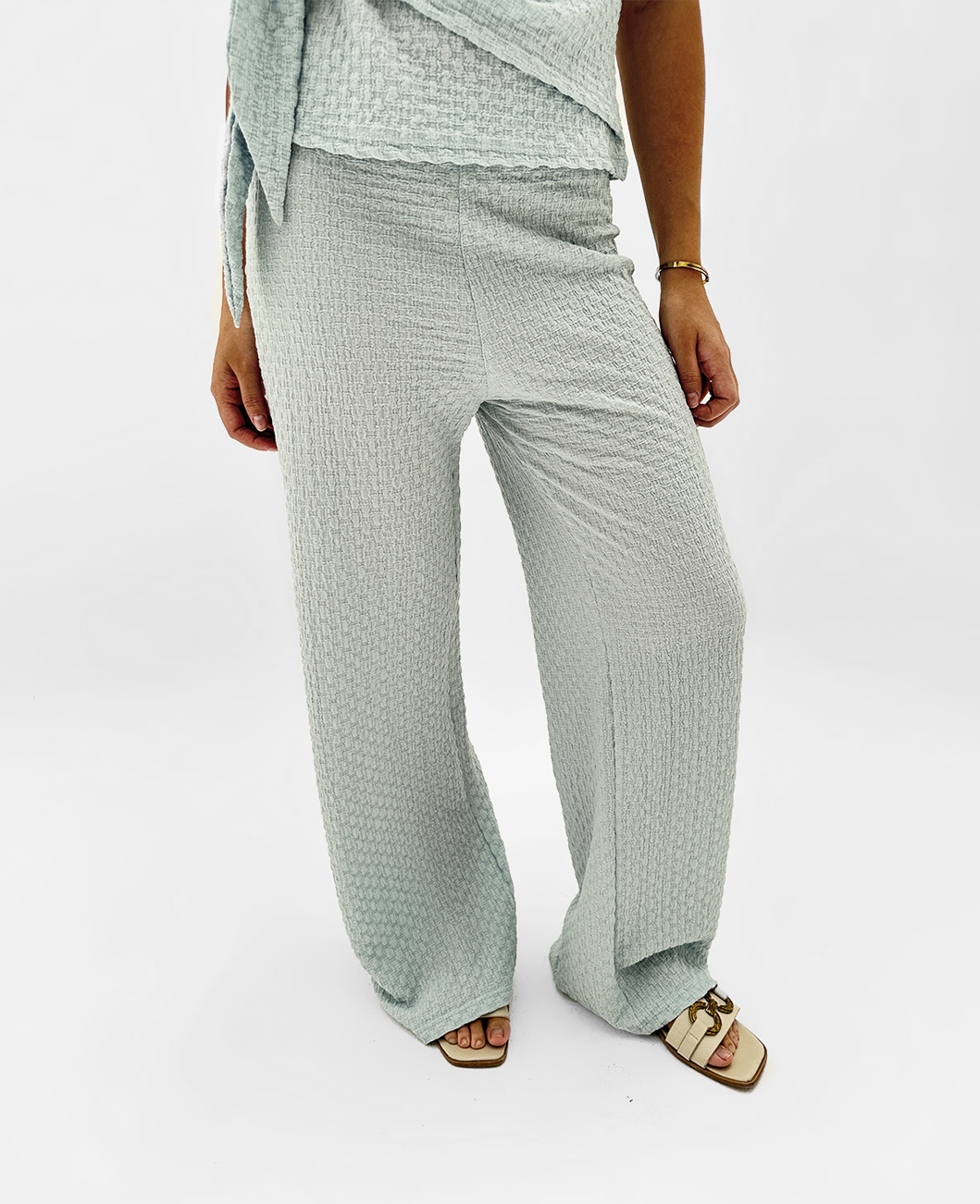 Waffle Wide-Leg Pants In BabyBlue