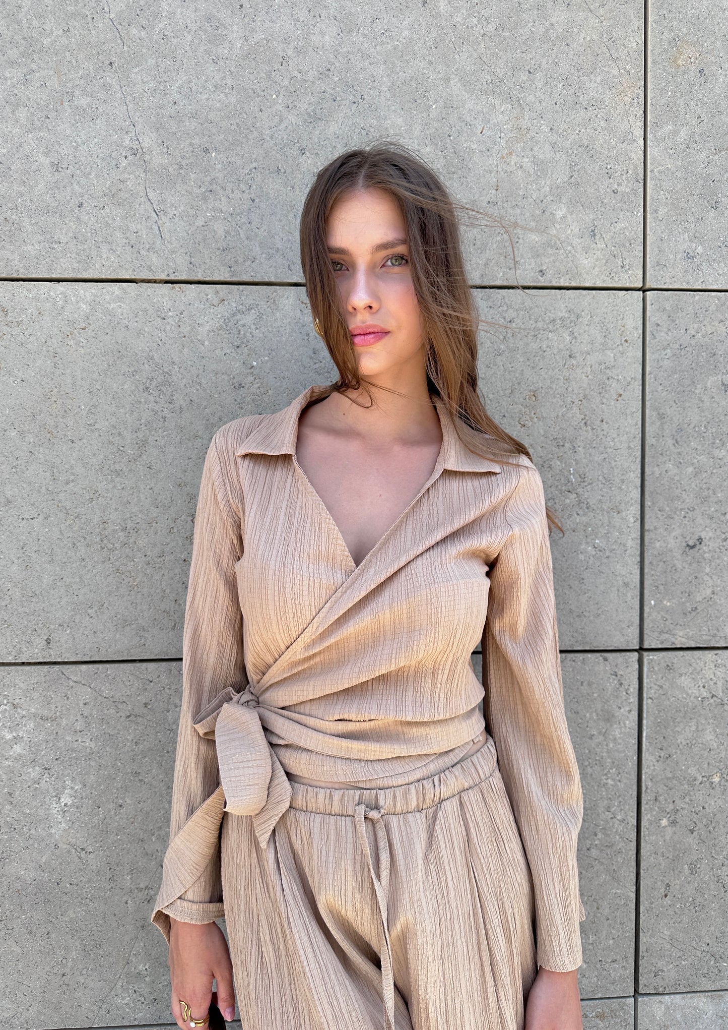 Wrap Me Right Top In Beige by