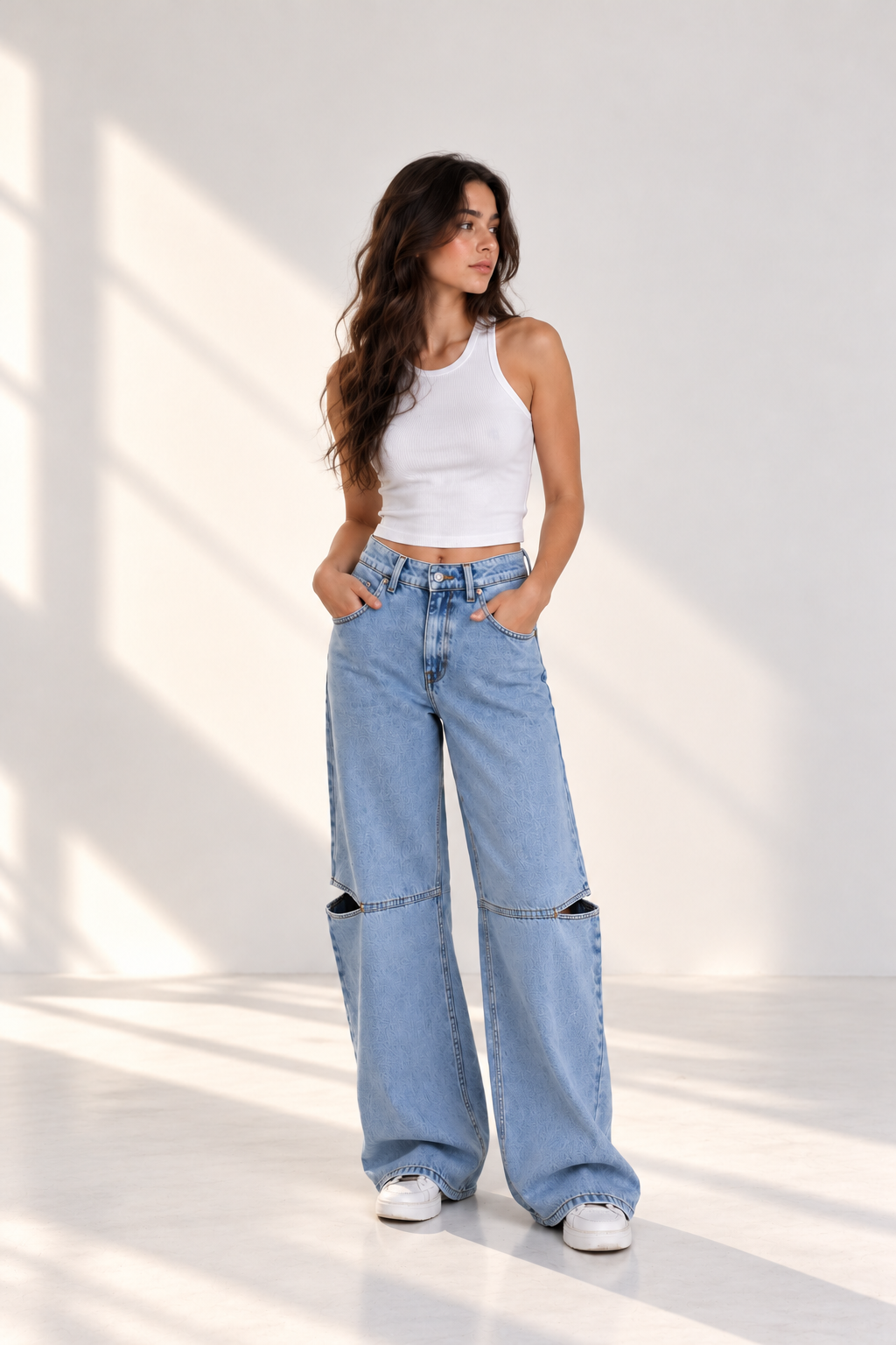 Cut-Out Wide-Leg Jeans