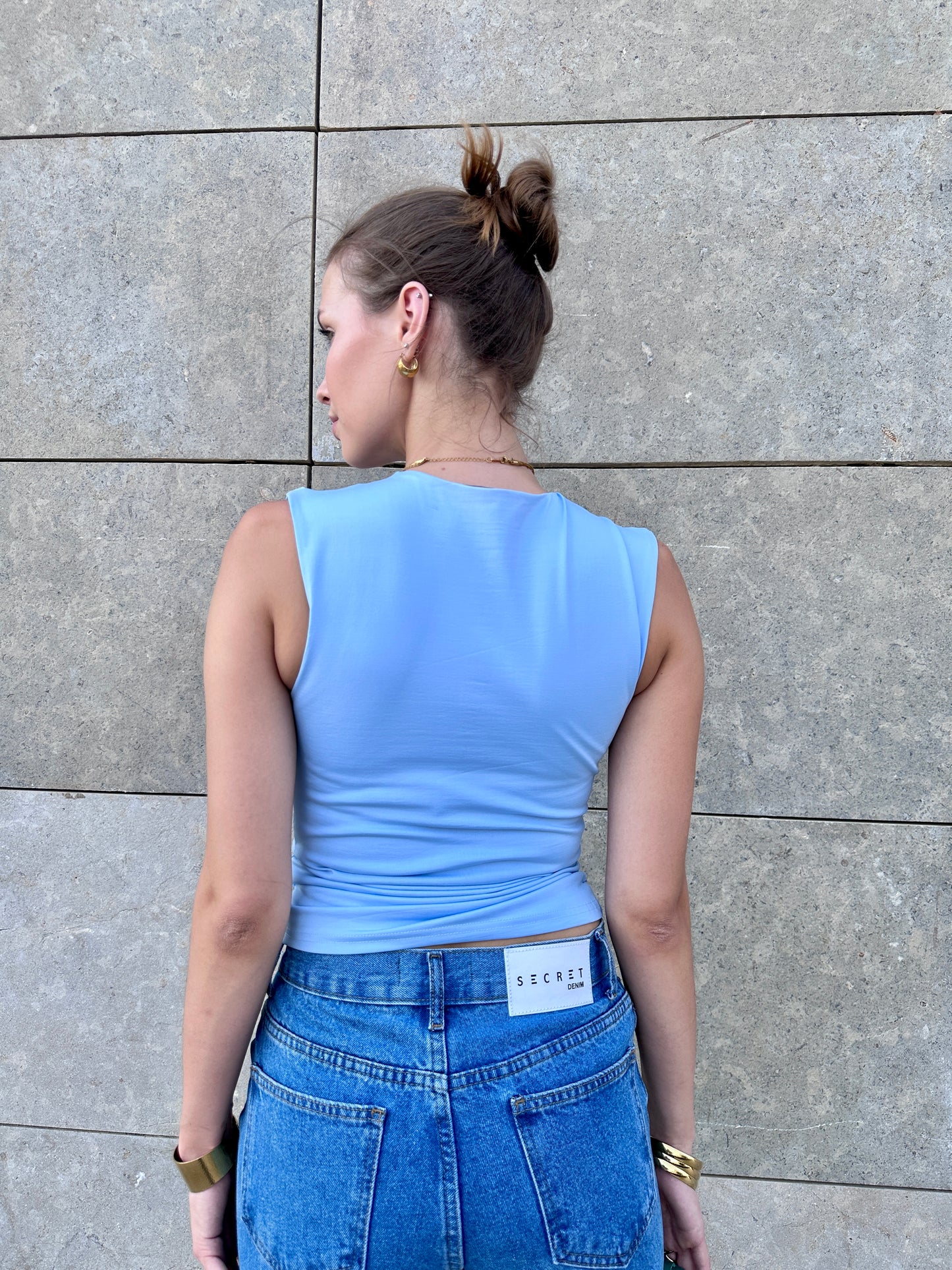 Draped Shoulder Tank In BabyBlue