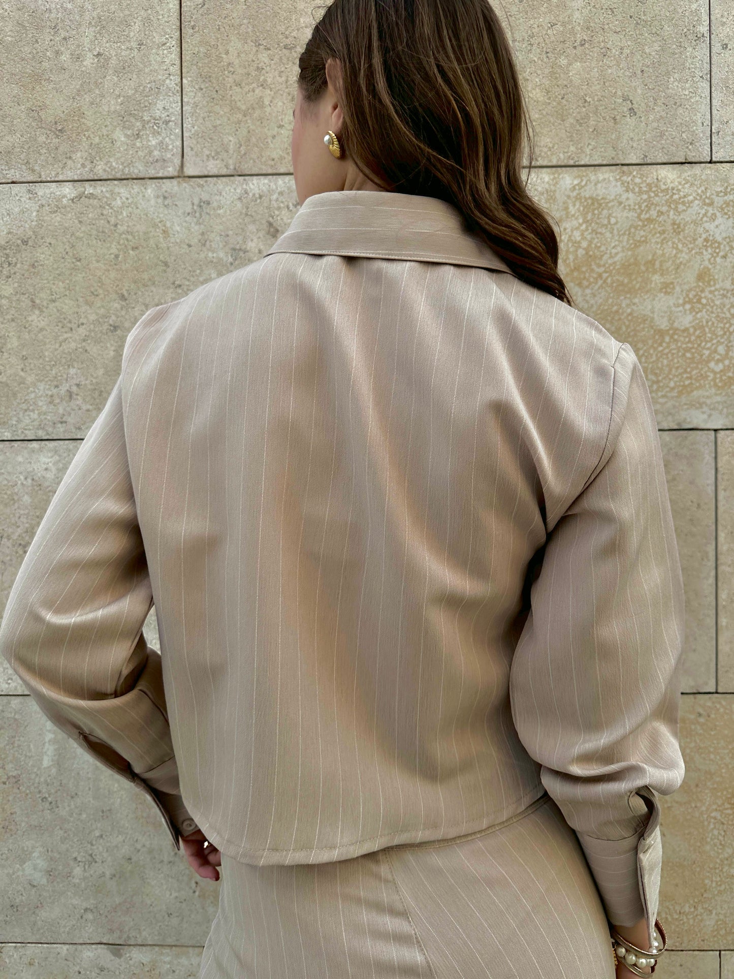 Sleek Stripe Shirt In Beige
