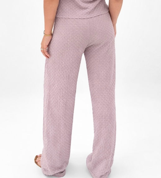 Waffle Wide-Leg Pants In Baby Pink