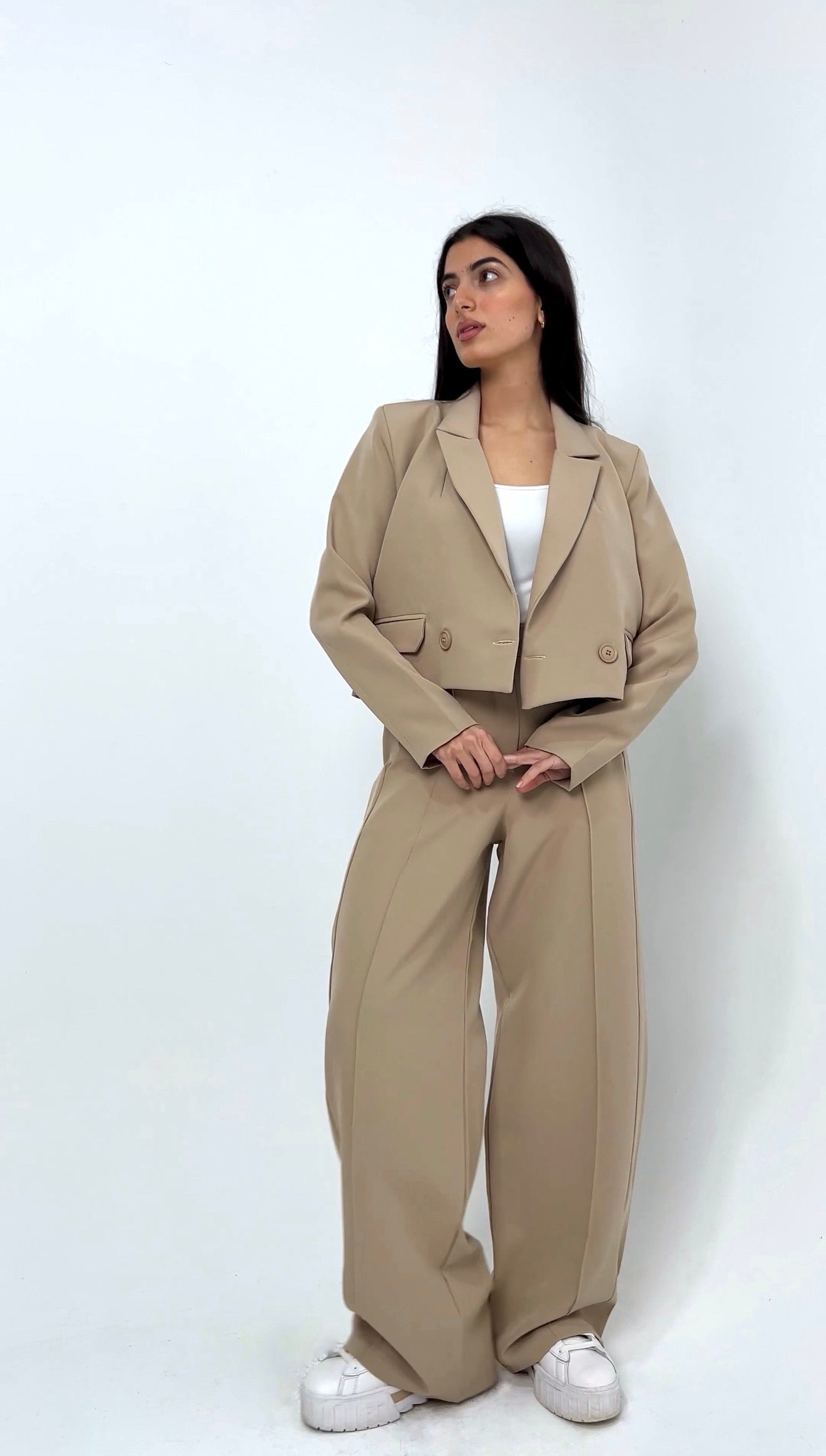 Formal Cropped Blazer With Two Buttons In Black