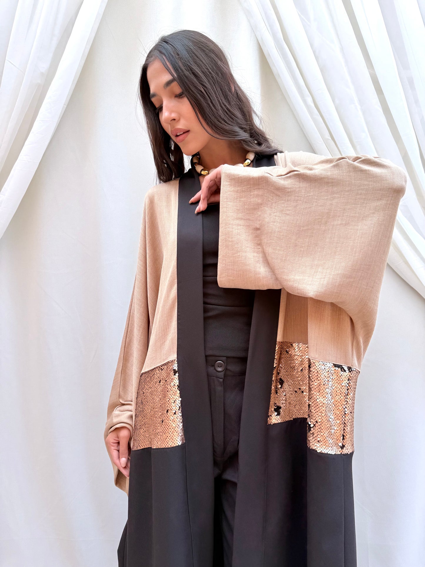 Gilded Line Kaftan In Beige