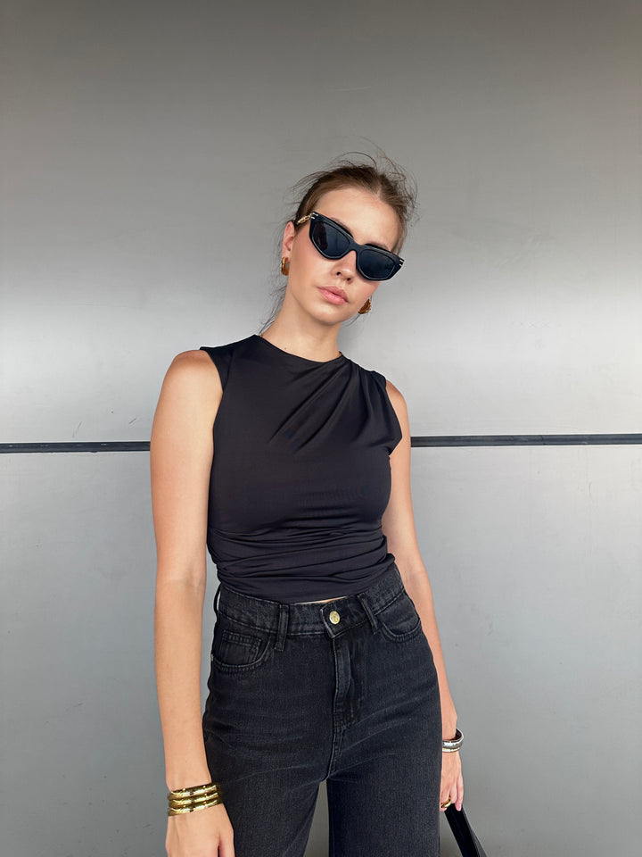 Draped Shoulder Tank In Black