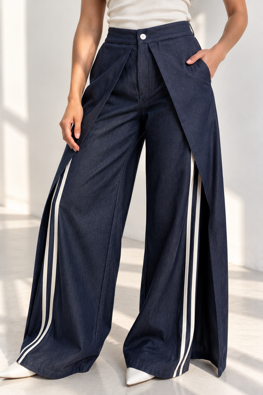 Draped Stripe Denim Pants