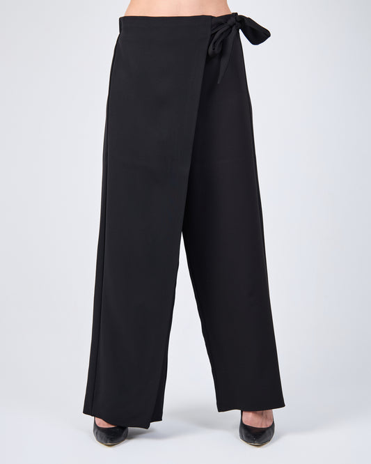 Wide-Leg Pants With Draped Side Wrap In Black