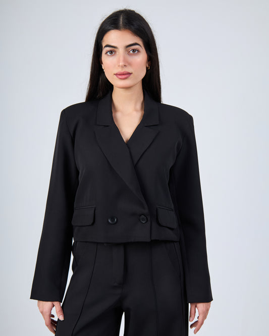 Formal Cropped Blazer With Two Buttons In Black