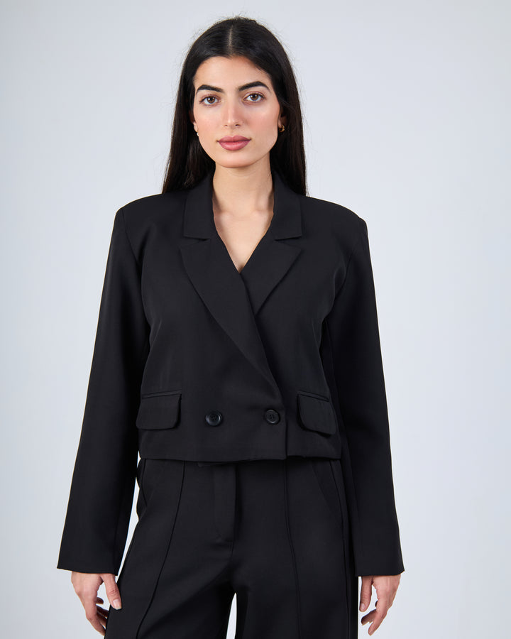 Formal Cropped Blazer With Two Buttons In Black
