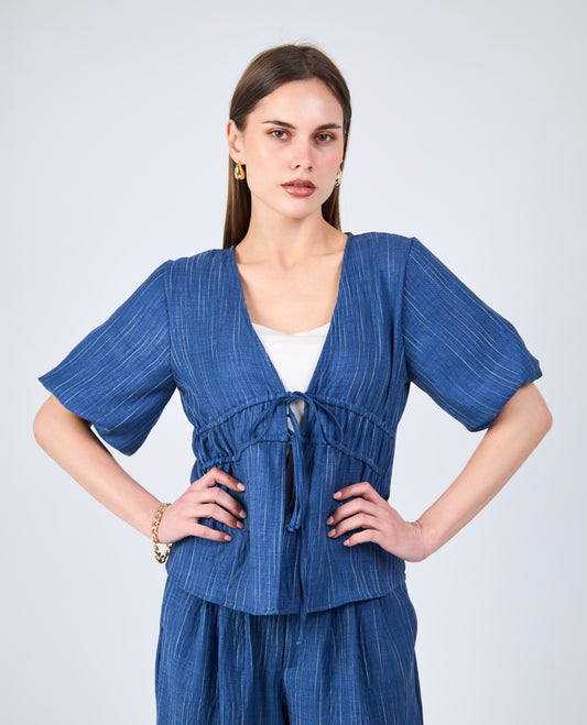 Indigo Breeze Tie-Front Blouse