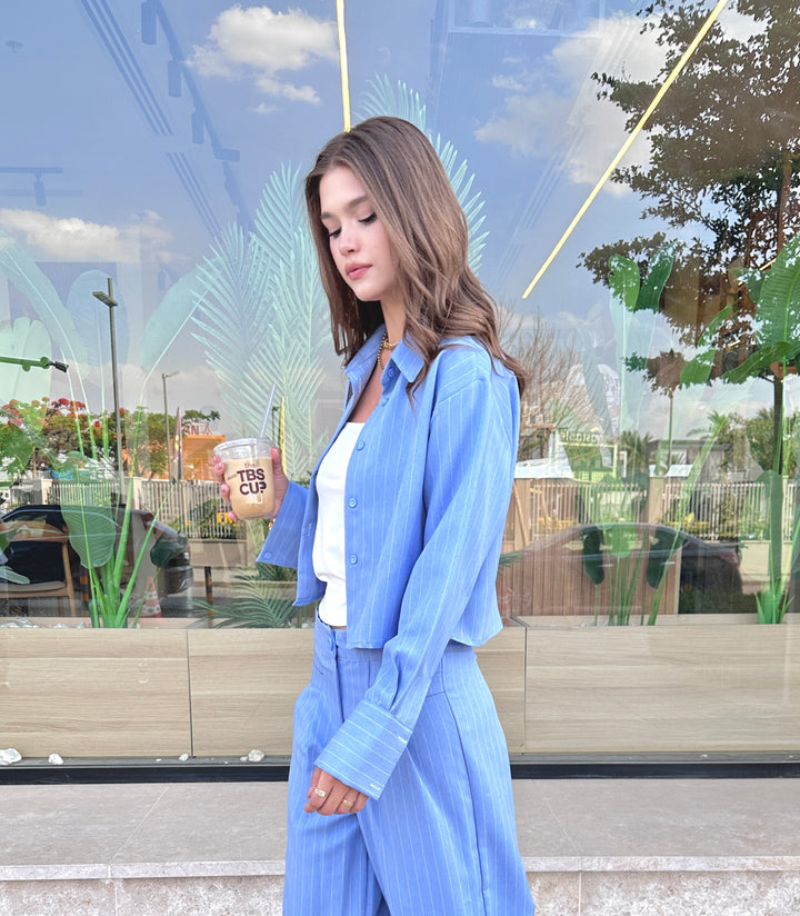 Sleek Stripe Shirt In BabyBlue