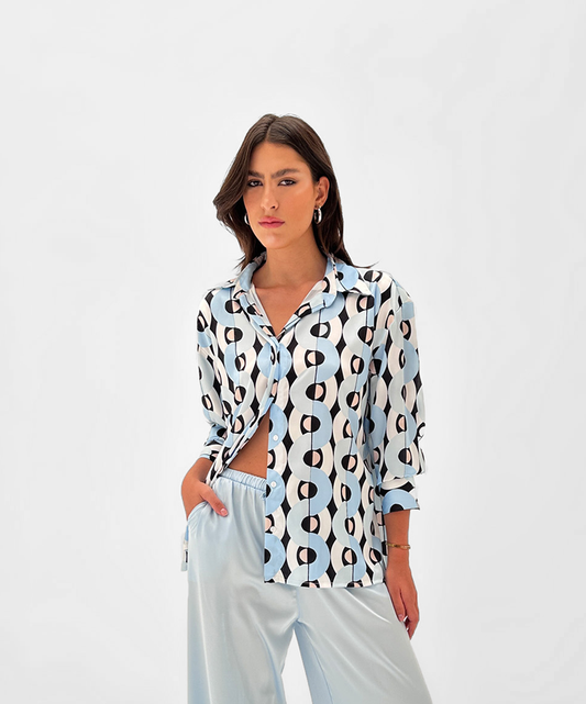 Shirt With Geometric Print In BabyBlue