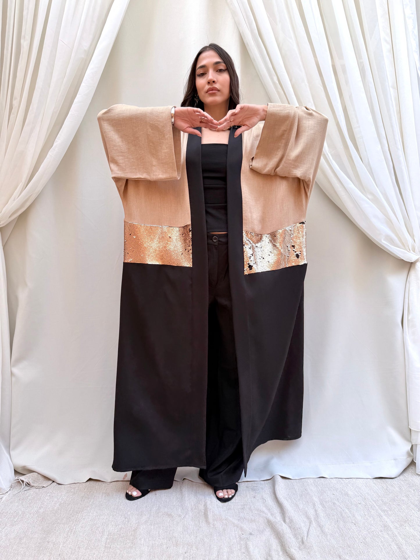 Gilded Line Kaftan In Beige