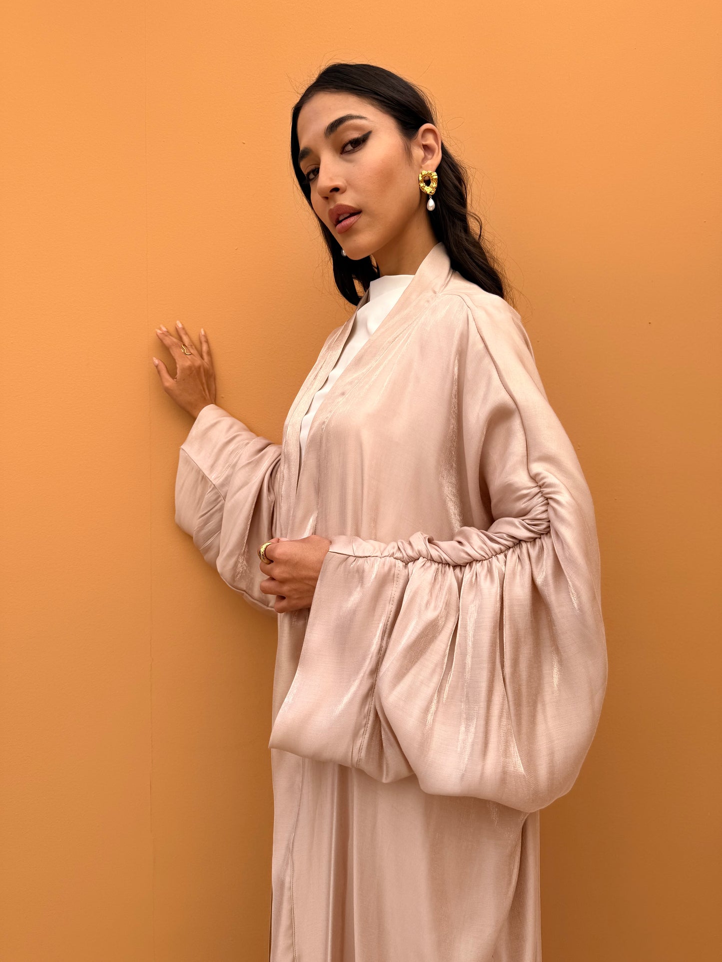 Draped Arm Kaftan In Beige