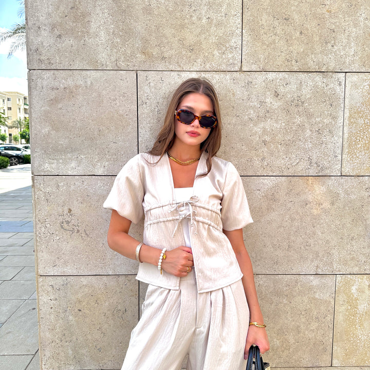Breeze Tie-Front Blouse In Beige