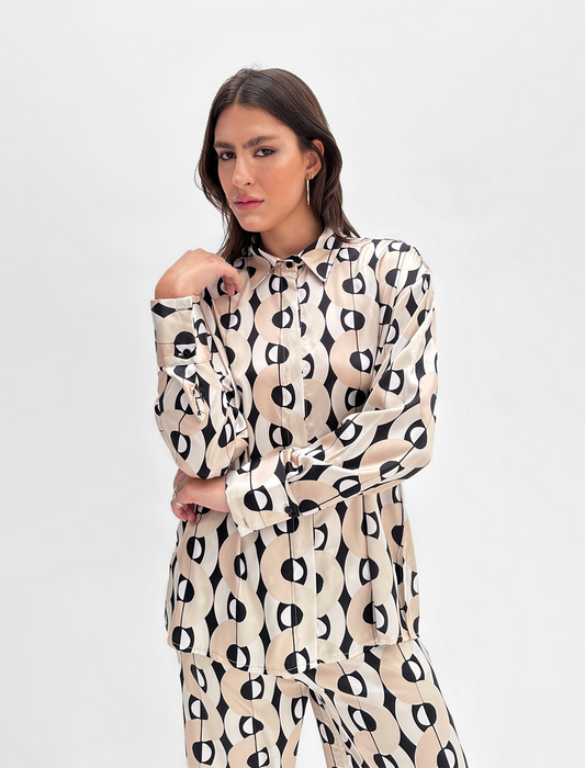 Shirt With Geometric Print In Beige