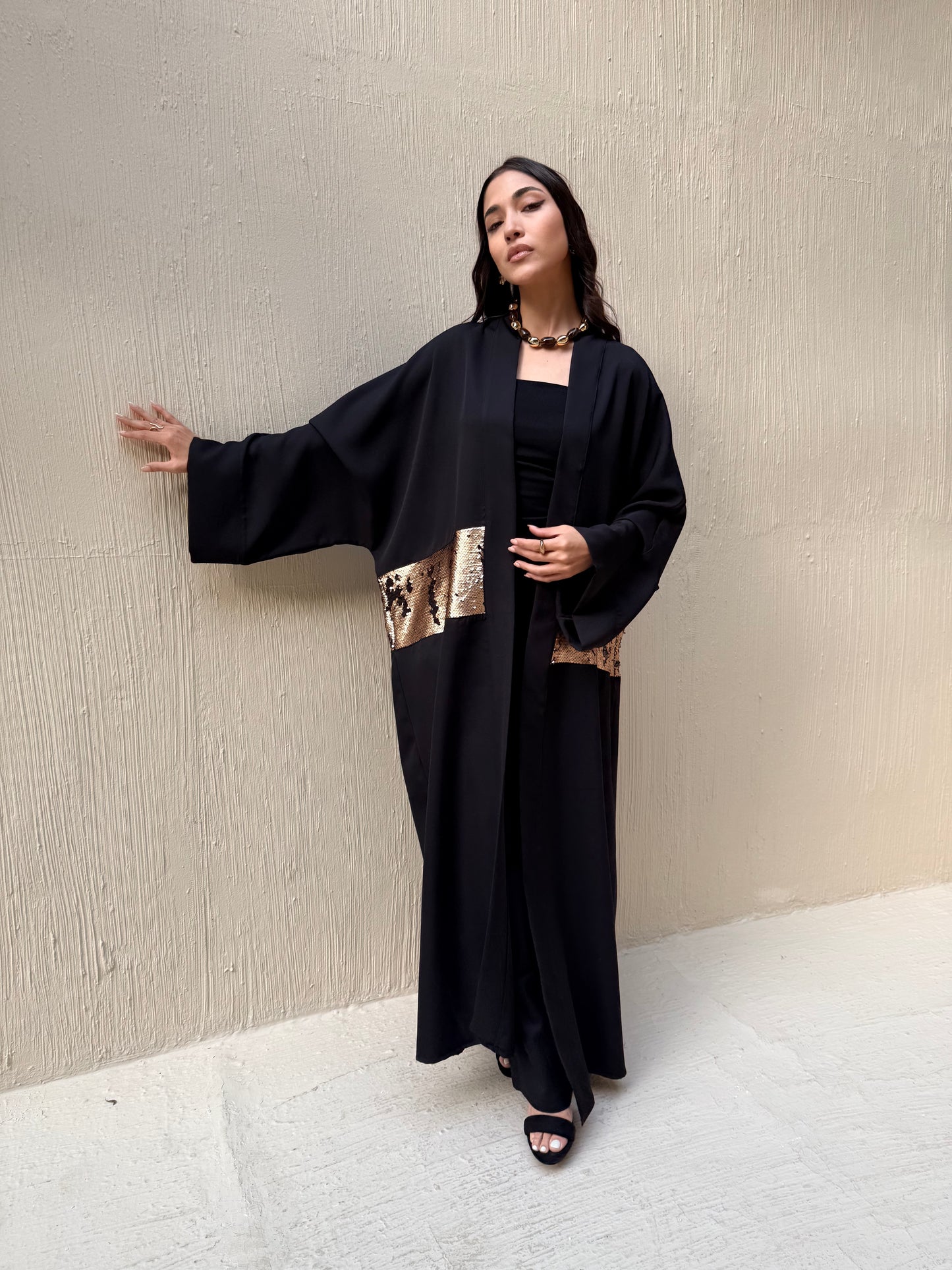 Gilded Line Kaftan In Black