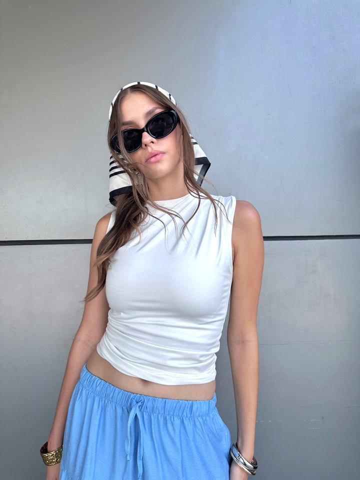 Draped Shoulder Tank In White