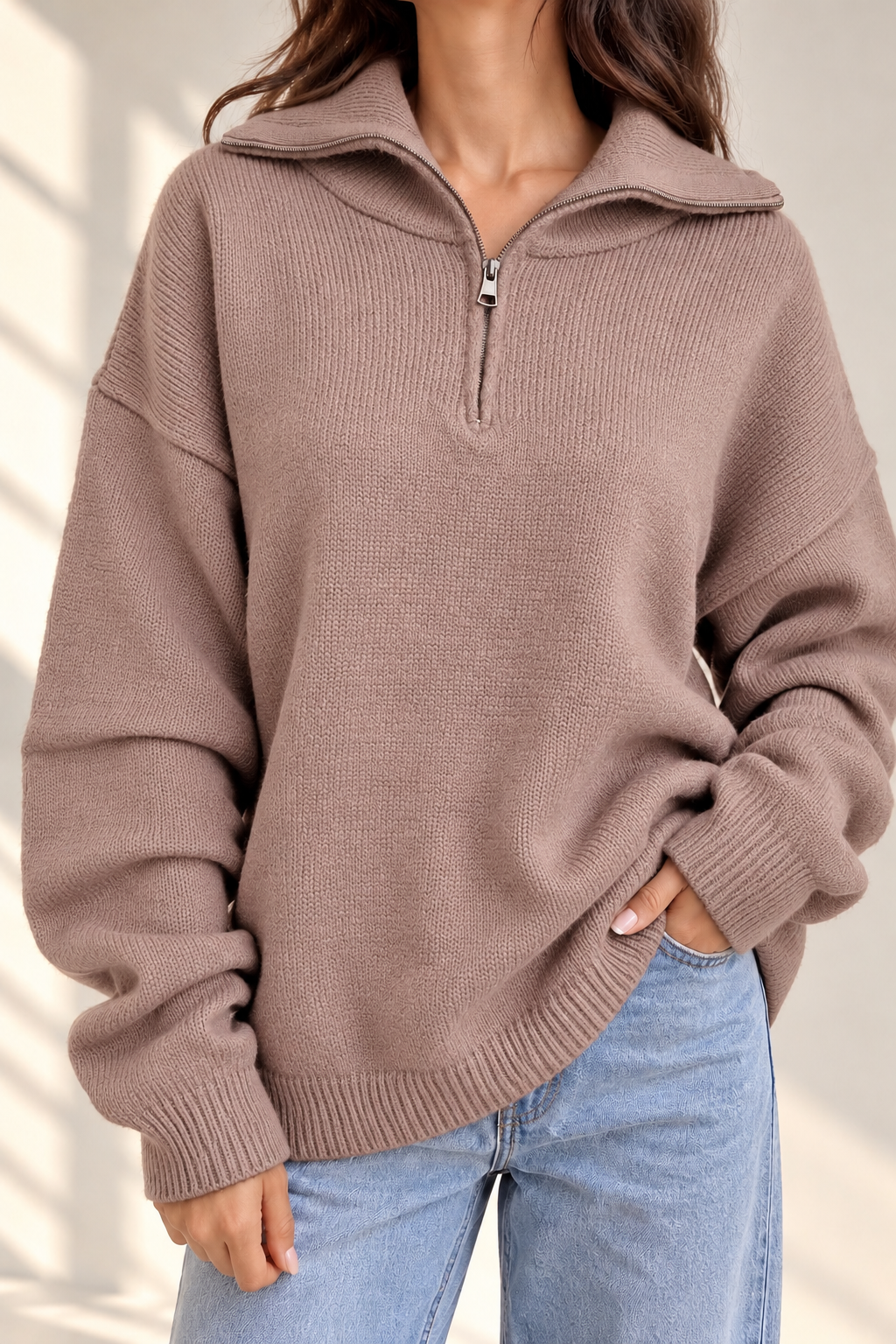 Knitted Half-Zipper Pullover