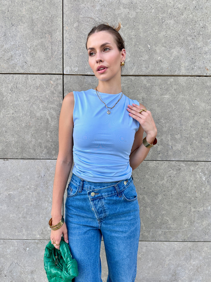 Draped Shoulder Tank In BabyBlue