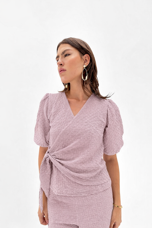 Waffle Wrap Top In Baby Pink