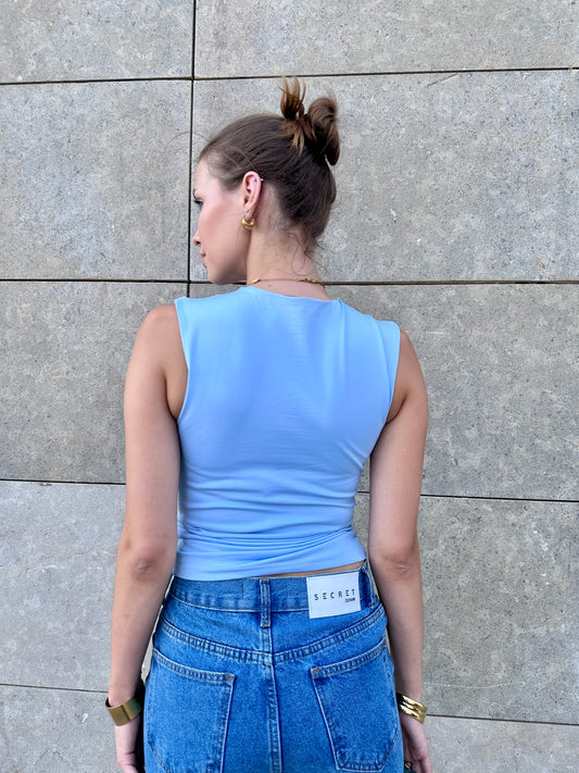 Draped Shoulder Tank In BabyBlue