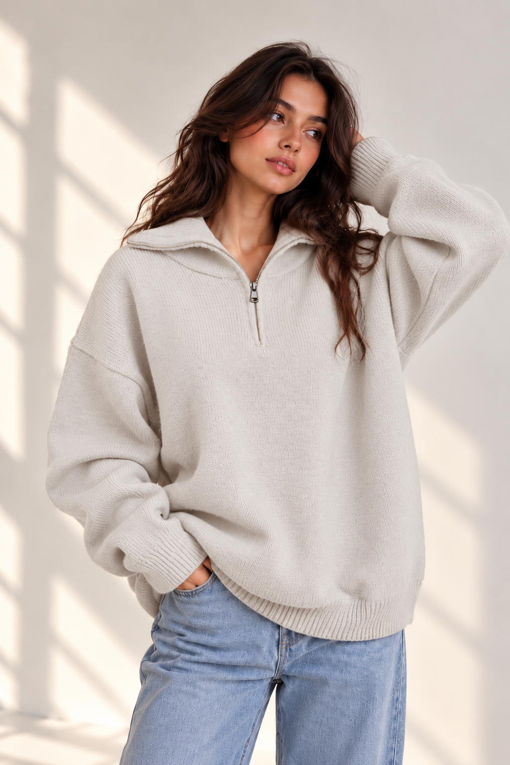 Knitted Half-Zipper Pullover