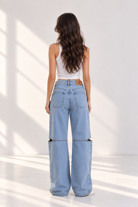Cut-Out Wide-Leg Jeans