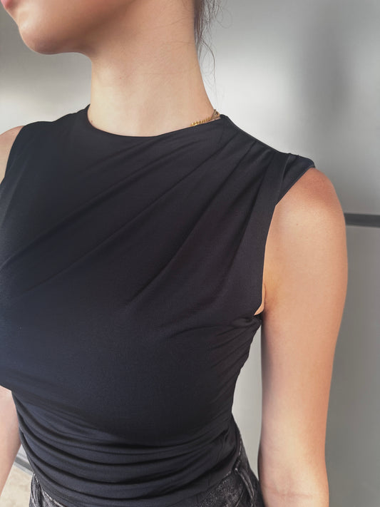 Draped Shoulder Tank In Black