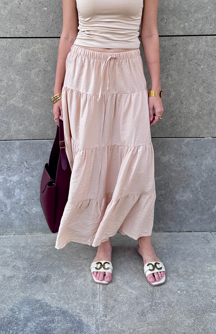 Soft Tiered Skirt In Warm Sand
