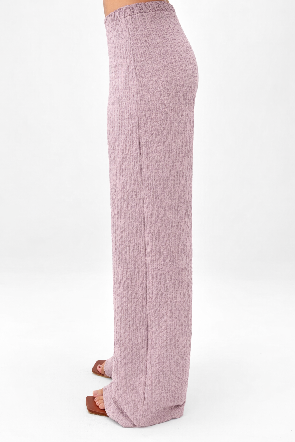 Waffle Wide-Leg Pants In Baby Pink