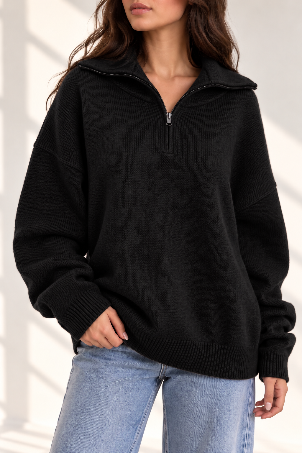 Knitted Half-Zipper Pullover