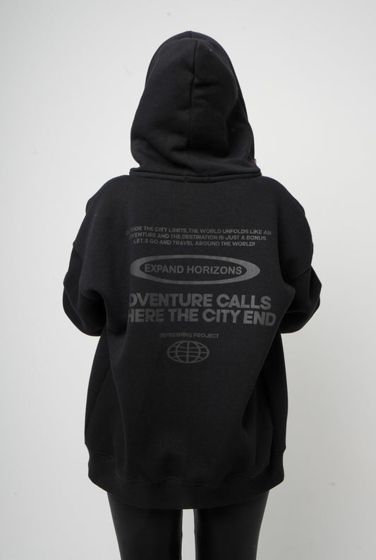 Graphic Print Fleece OverSized Zipper Hoodie