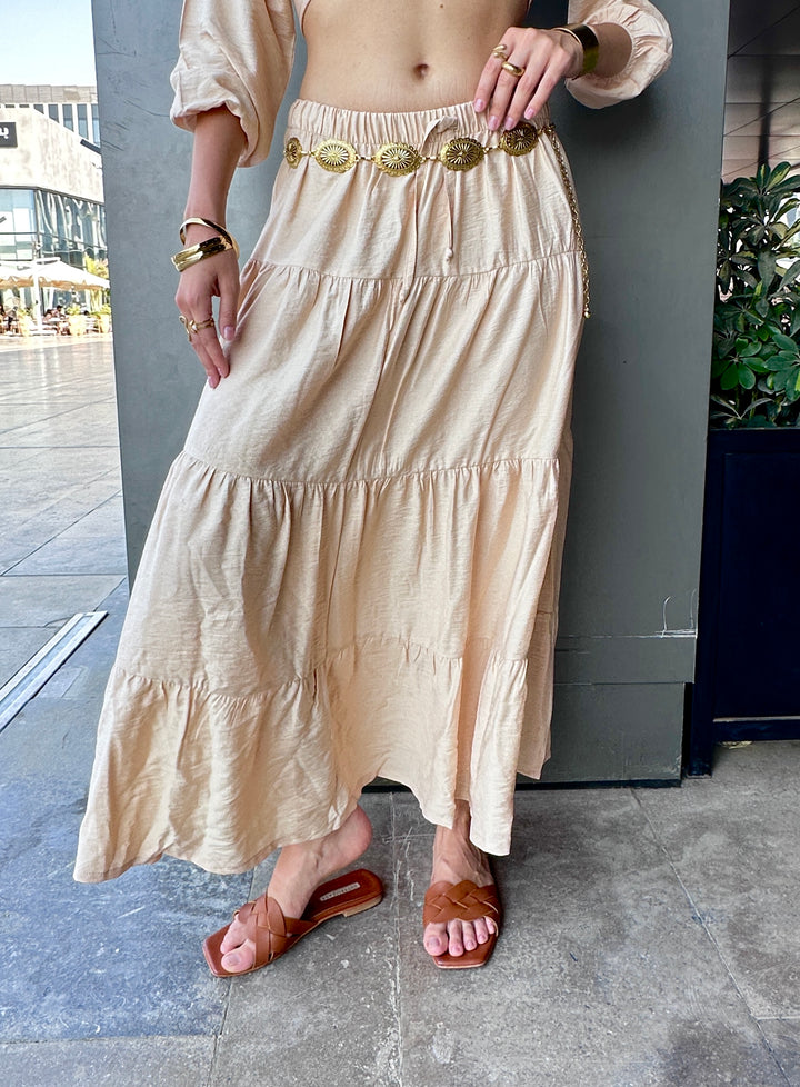 Soft Tiered Skirt In Warm Sand