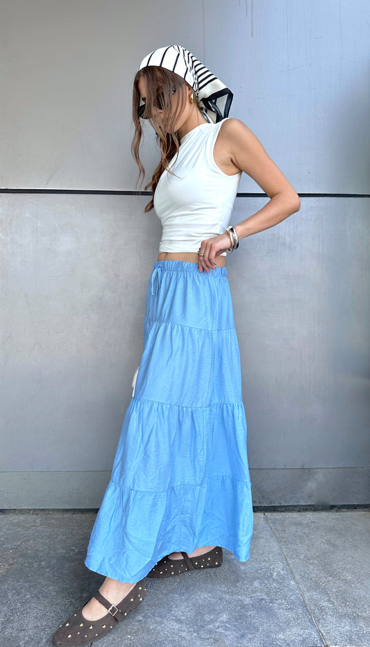 Soft Tiered Skirt In BabyBlue
