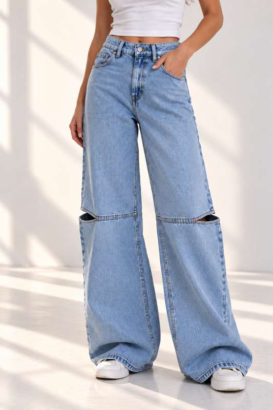 Cut-Out Wide-Leg Jeans
