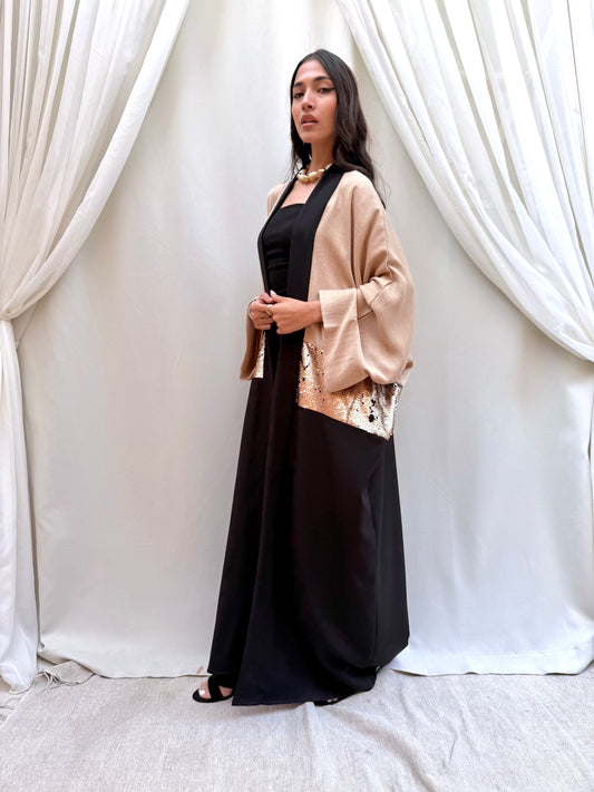 Gilded Line Kaftan In Beige