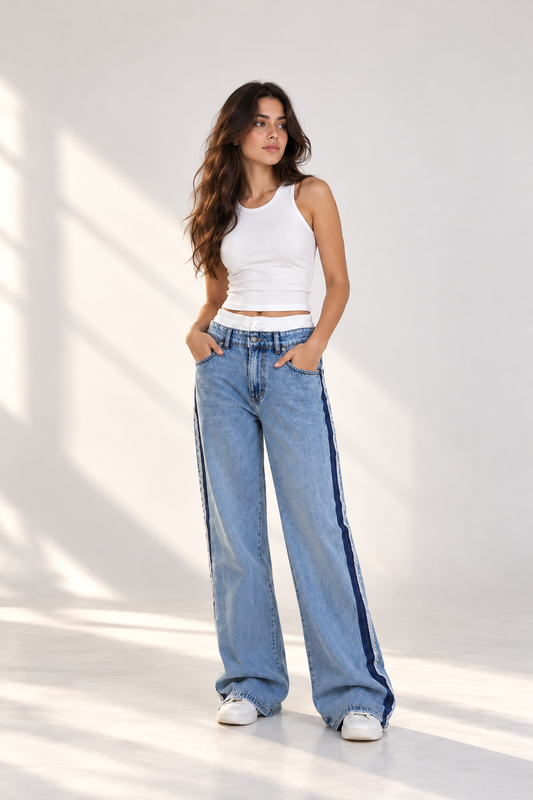 Stripe Wide-Leg Jeans