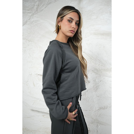 OverSized Bold Lines Sweatshirt In Gray